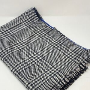 LOFT Reversible Plaid Wrap: black & white/royal blue & black, 28x72”